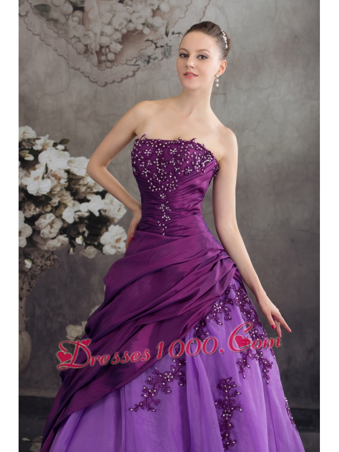 Purple Quanceanera Dress with Appliques Ball Gown Strapless