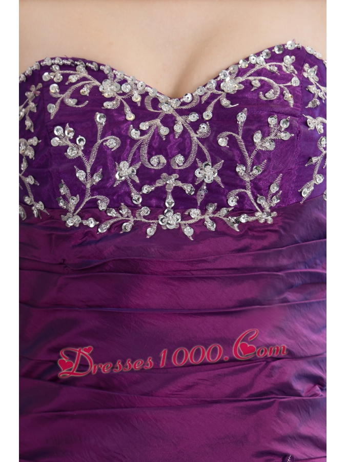 Purple Sweetheart Embroidery Long Beading Quinceanera Dress