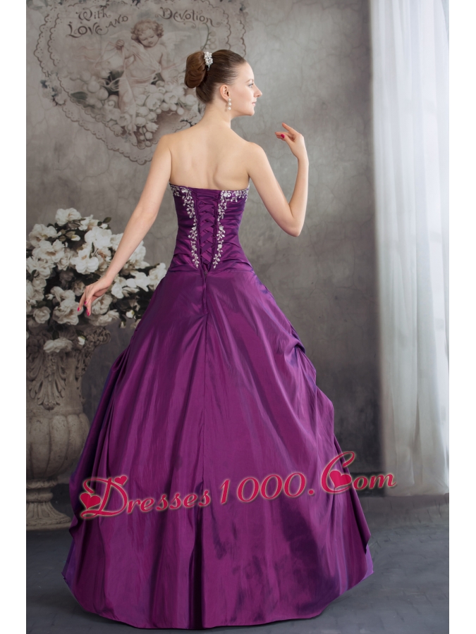 Purple Sweetheart Embroidery Long Beading Quinceanera Dress