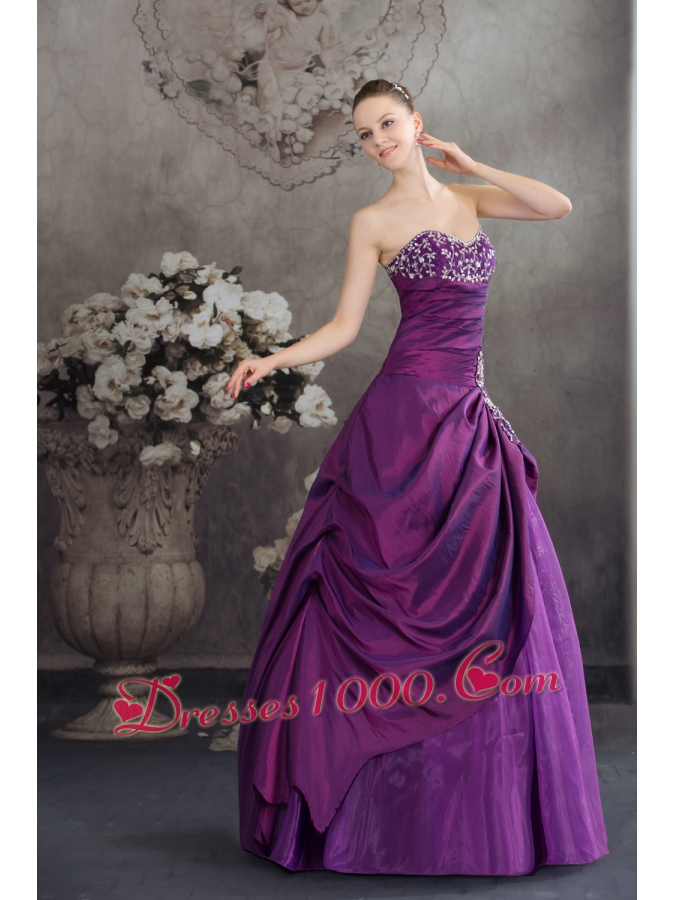 Purple Sweetheart Embroidery Long Beading Quinceanera Dress