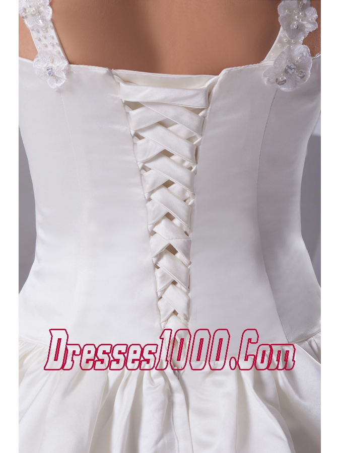 Romantic A-Line Straps Court Train Satin Beading Wedding Dress