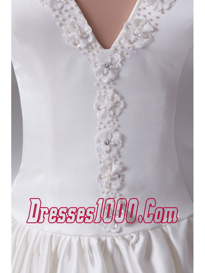 Romantic A-Line Straps Court Train Satin Beading Wedding Dress