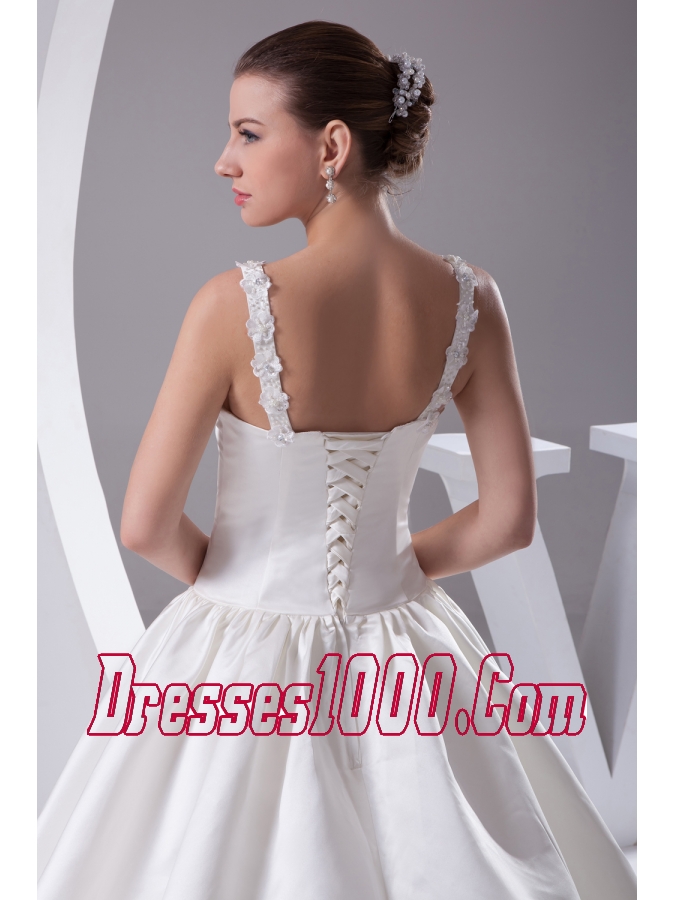 Romantic A-Line Straps Court Train Satin Beading Wedding Dress