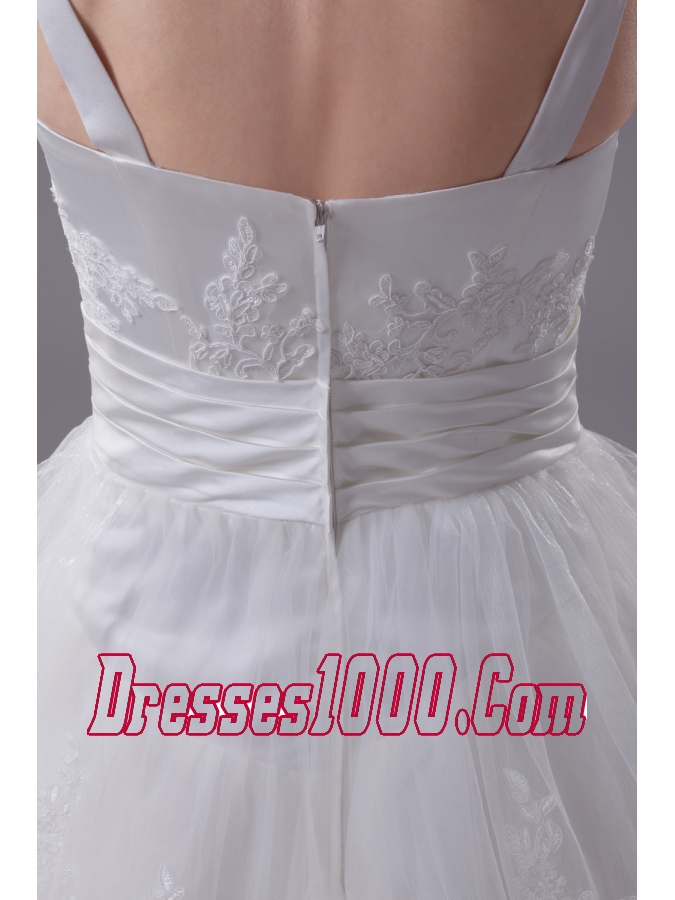 Ruffled Layers Lace Brush Train Column Scoop Wedding Dress