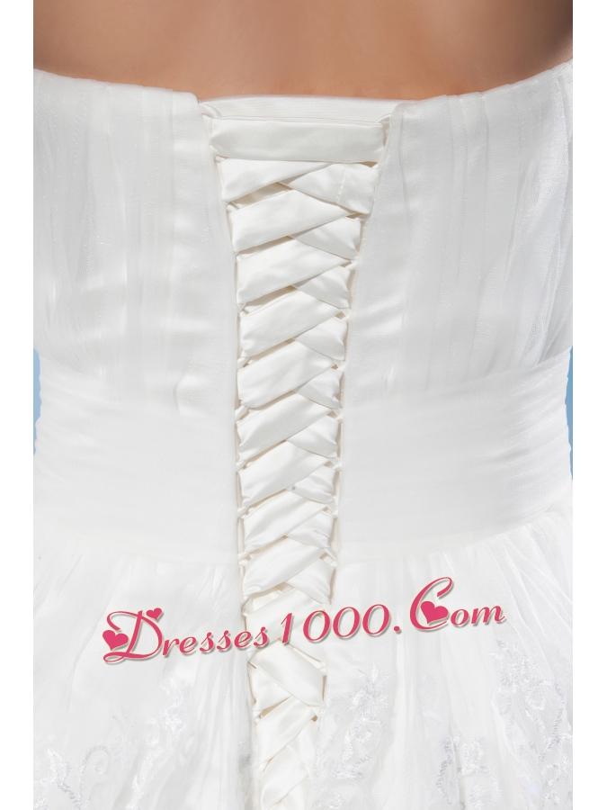 Ruffled Layers Sweetheart A-line Court Train Wedding Dress with Lace