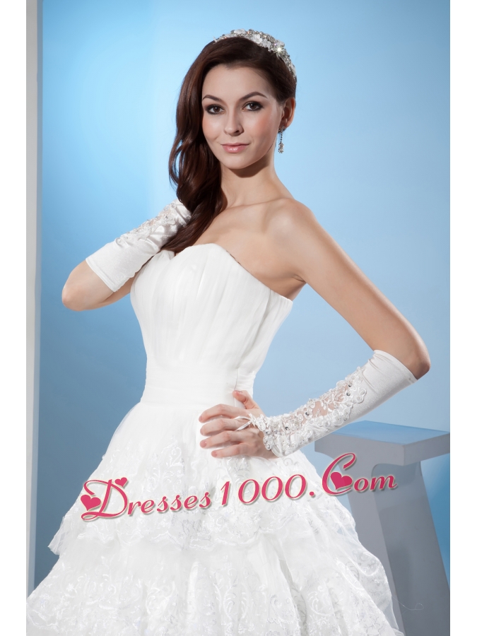 Ruffled Layers Sweetheart A-line Court Train Wedding Dress with Lace