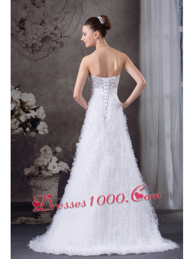 Ruffles A-line Strapless High slit Sequins Prom dress