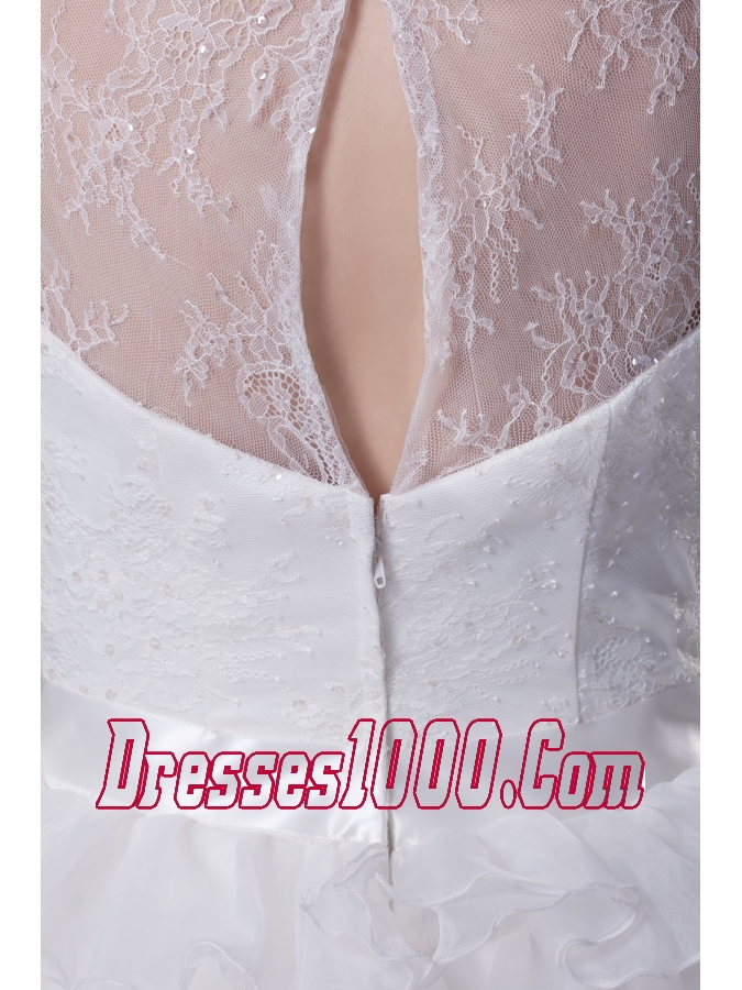 Ruffles and Appliques A-Line Court Train Scoop Wedding Dress