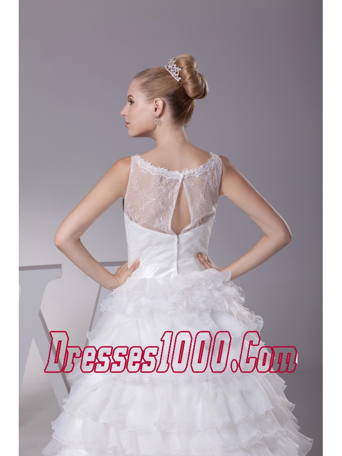 Ruffles and Appliques A-Line Court Train Scoop Wedding Dress