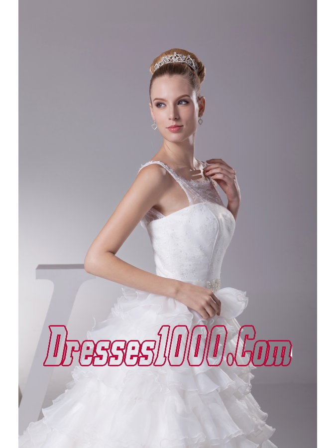 Ruffles and Appliques A-Line Court Train Scoop Wedding Dress