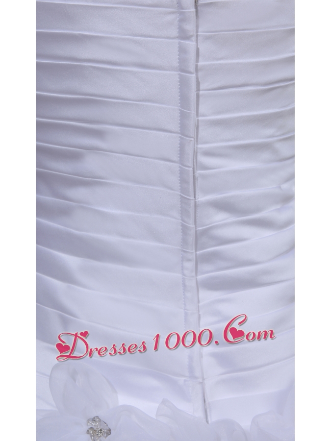 Ruffles Hand Made Flowers A-line One Shoulder Beading Wedding Dress