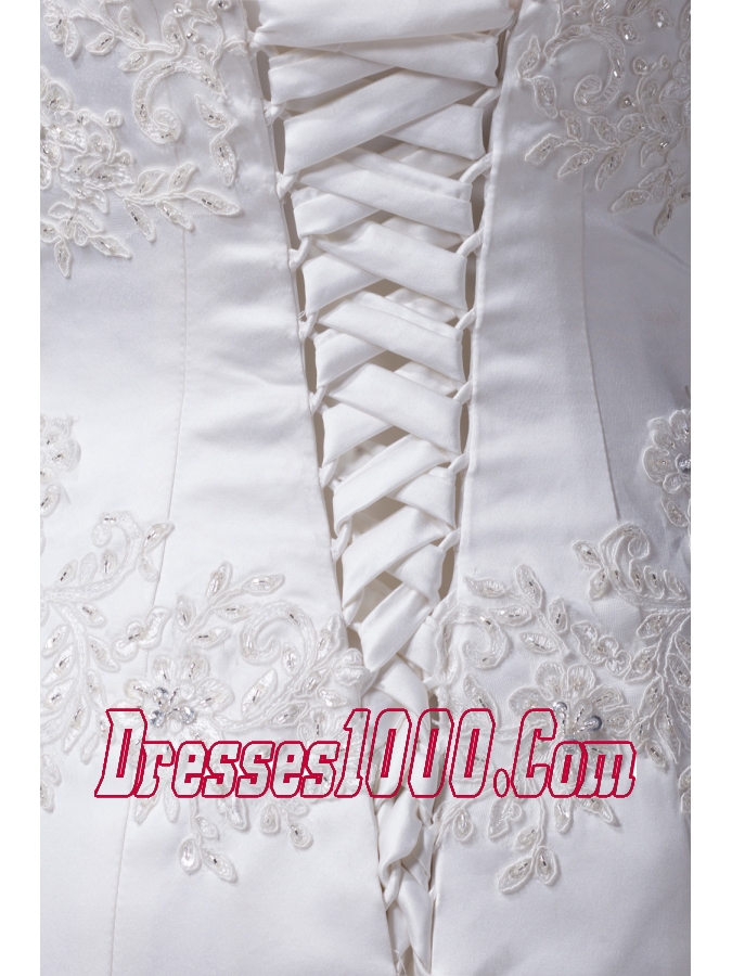 Spaghetti Straps Appliques Brush Train Wedding Dress