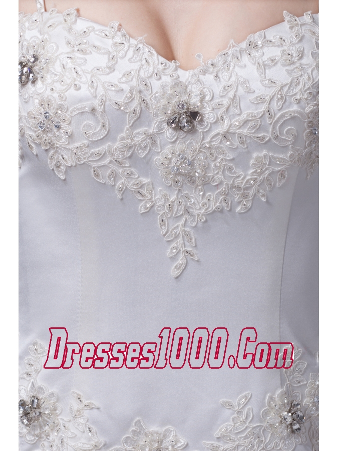 Spaghetti Straps Appliques Brush Train Wedding Dress