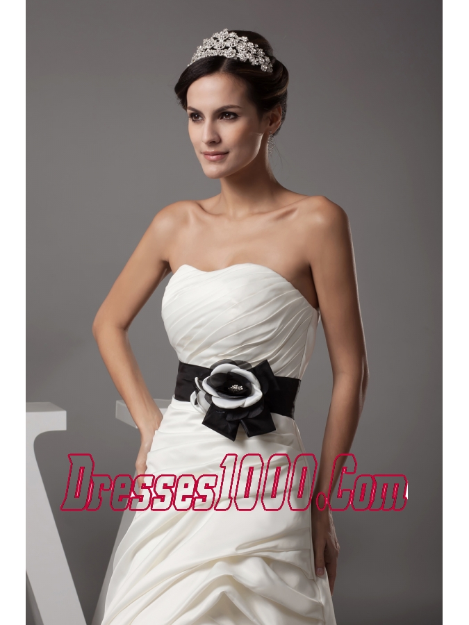 Strapless A-line Ruffles Pick-ups Sash Wedding Dress
