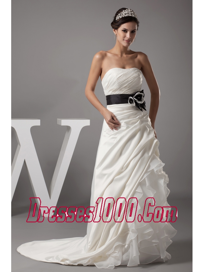 Strapless A-line Ruffles Pick-ups Sash Wedding Dress