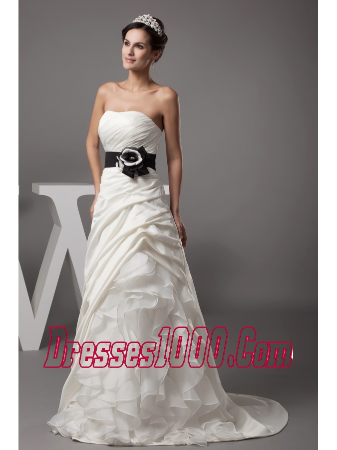 Strapless A-line Ruffles Pick-ups Sash Wedding Dress