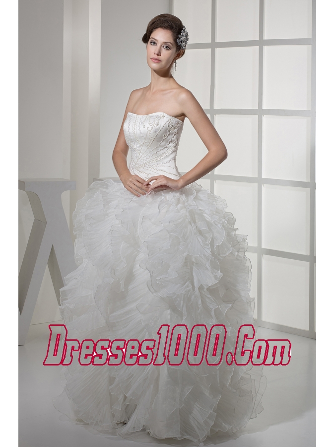 Strapless Ruffles Long A-line / Princess Wedding Dress