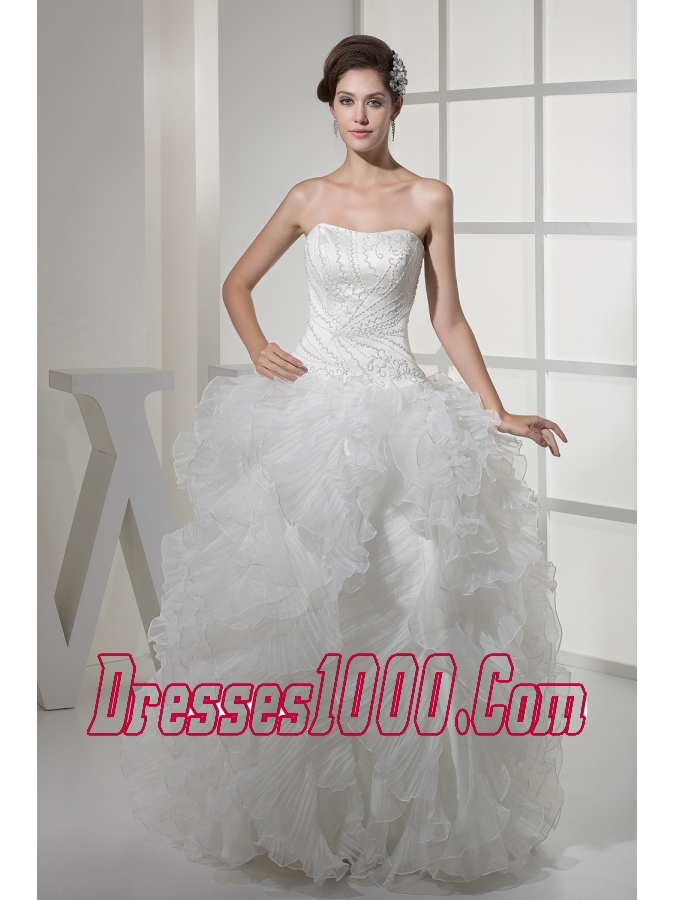 Strapless Ruffles Long A-line / Princess Wedding Dress