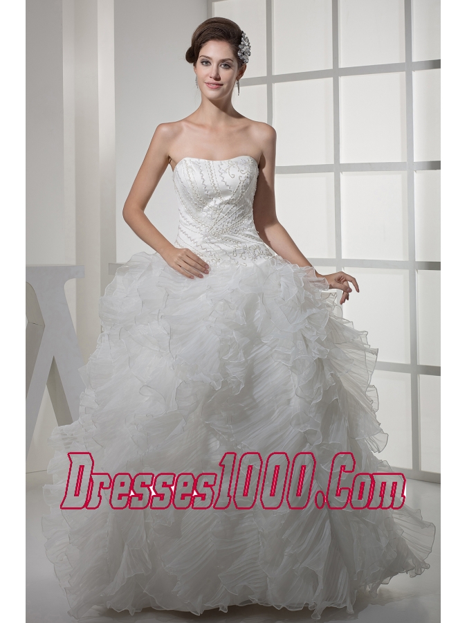 Strapless Ruffles Long A-line / Princess Wedding Dress