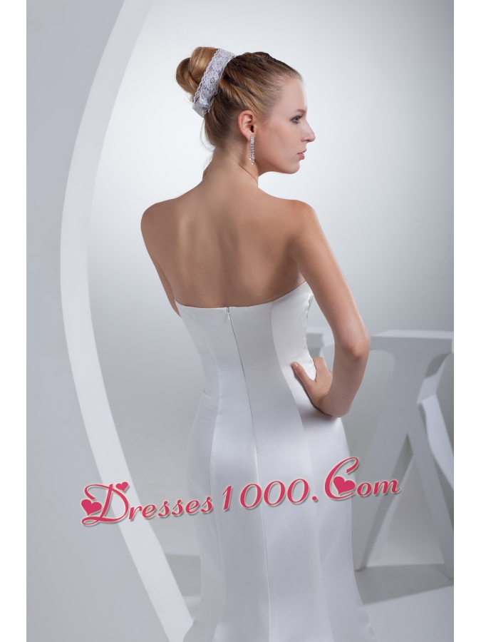 Strapless Satin Mermaid Ruching Appliques Wedding Dress