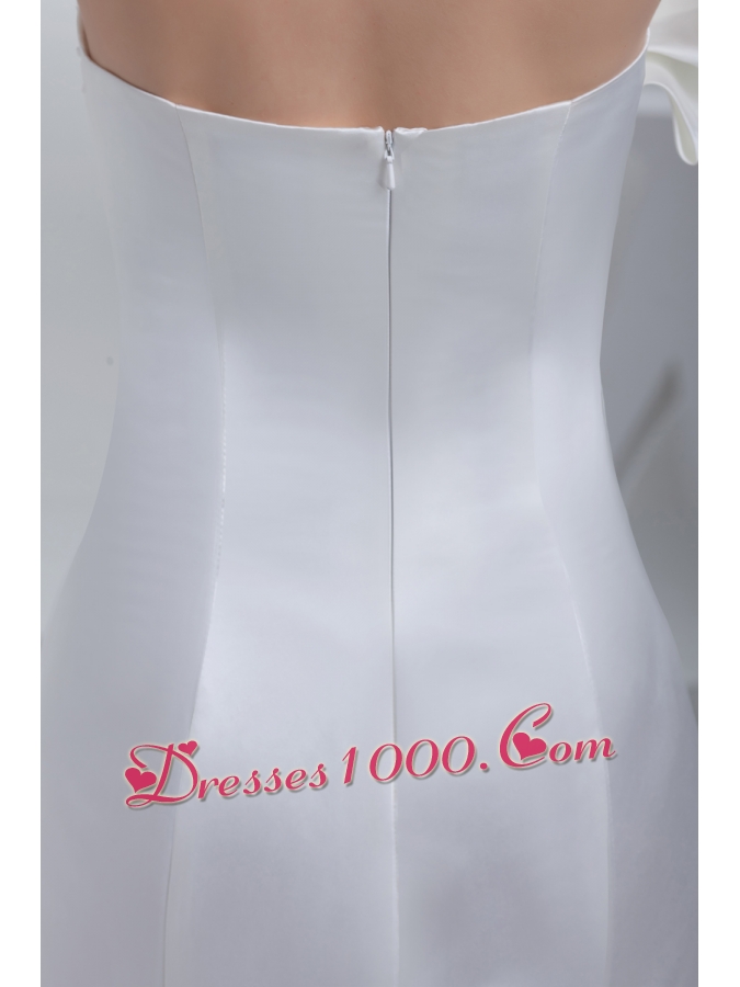 Strapless Satin Mermaid Ruching Appliques Wedding Dress