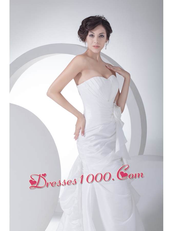 Sweetheart Mermaid Hand Made Flowers Brush Train Wedding Dress