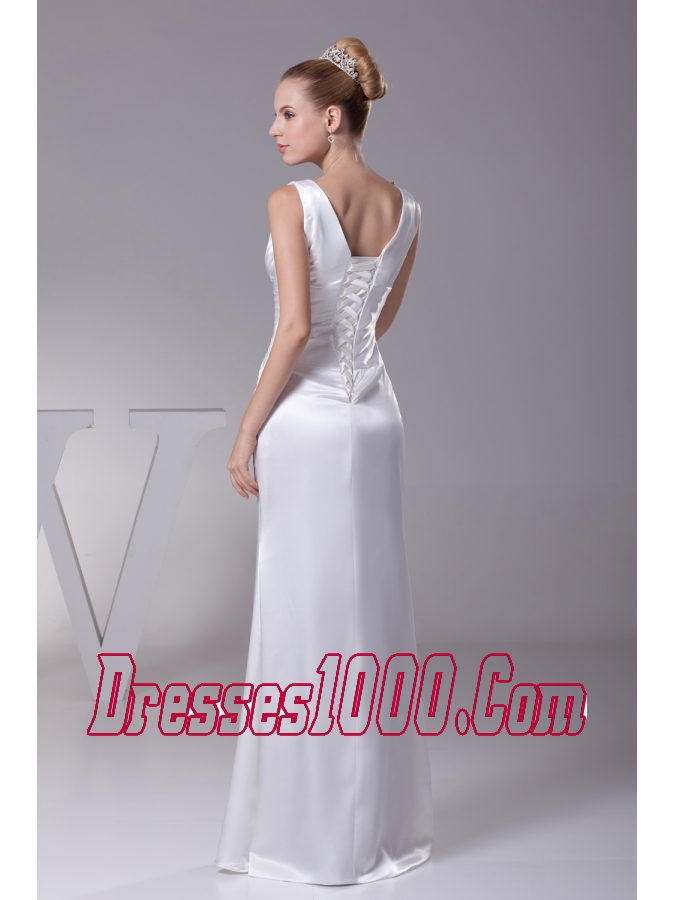 V-neck Beading Long Wedding Dress With Column