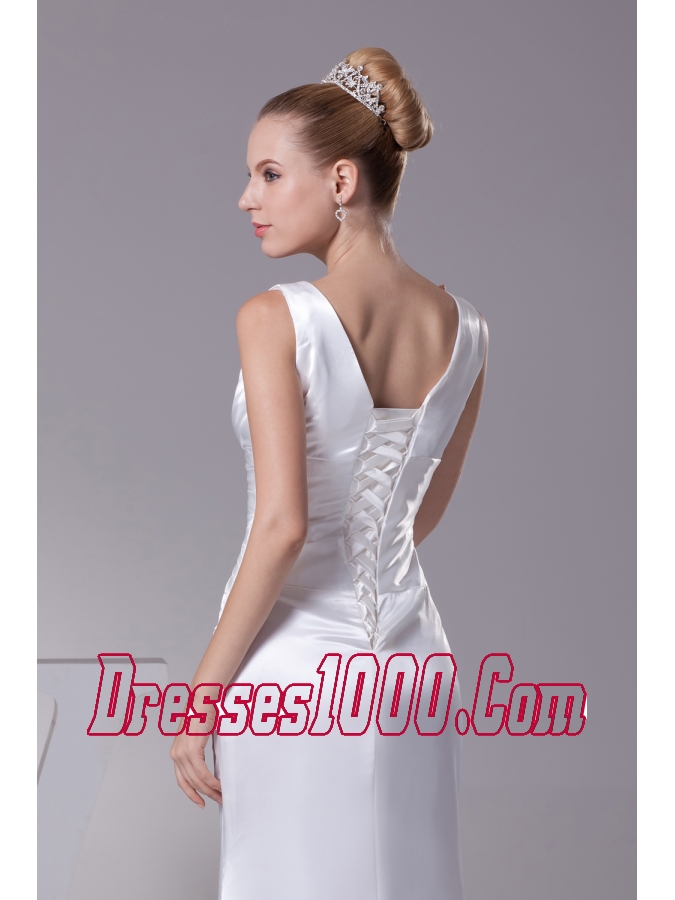 V-neck Beading Long Wedding Dress With Column