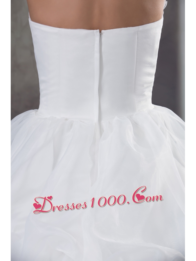White A-line Hand Made Flowers Court Train Wedding Dress