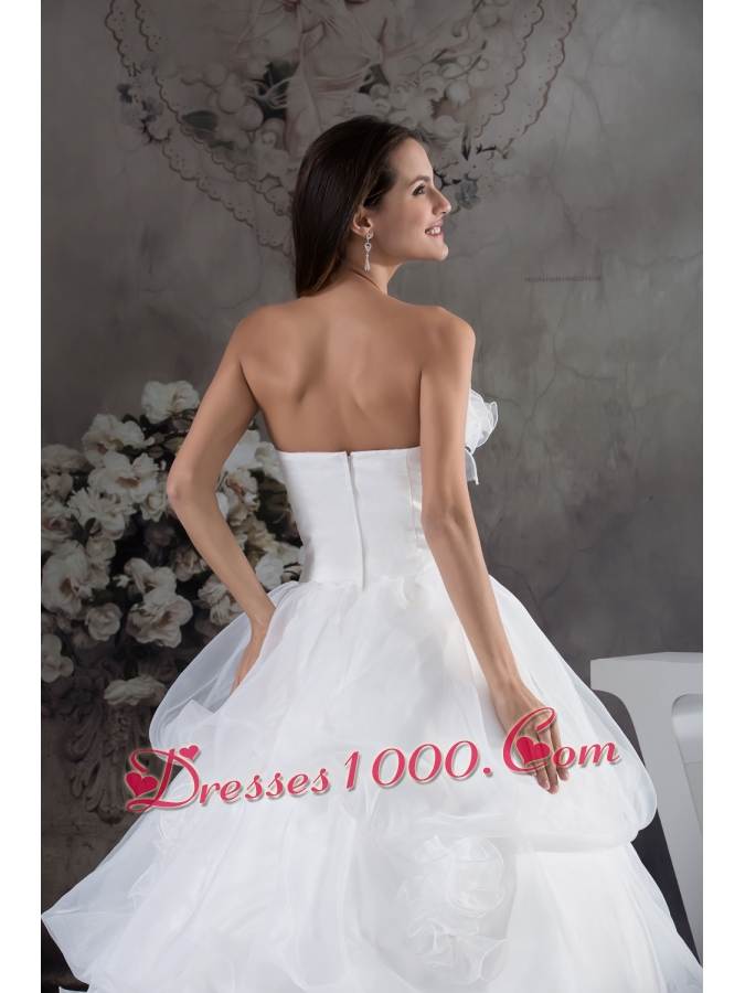 White A-line Hand Made Flowers Court Train Wedding Dress