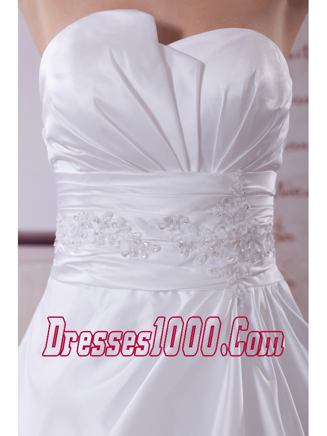 A-Line Court Train Appliques Wedding Dress with Strapless