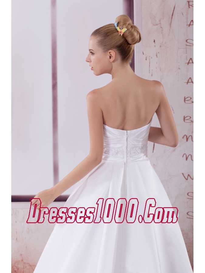 A-Line Court Train Appliques Wedding Dress with Strapless