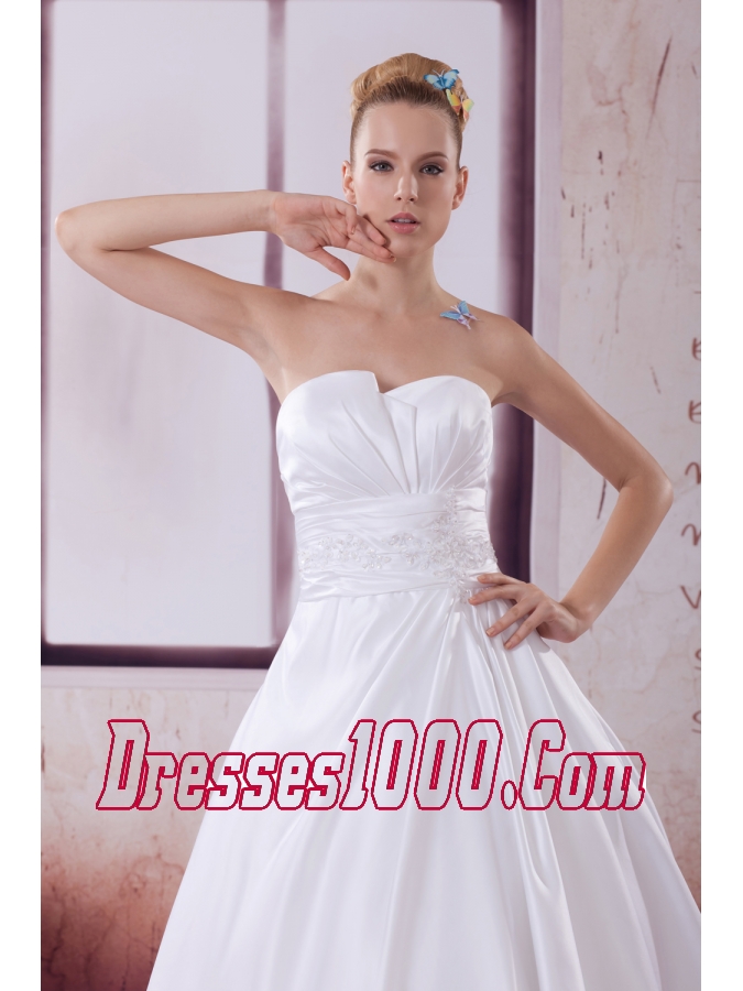 A-Line Court Train Appliques Wedding Dress with Strapless