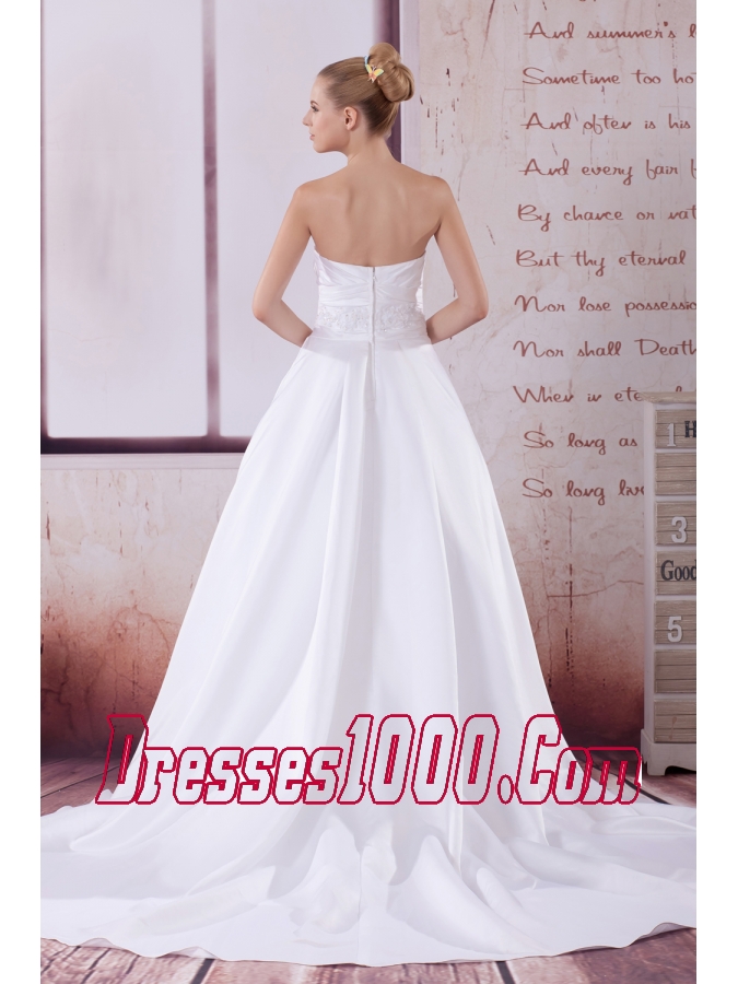 A-Line Court Train Appliques Wedding Dress with Strapless
