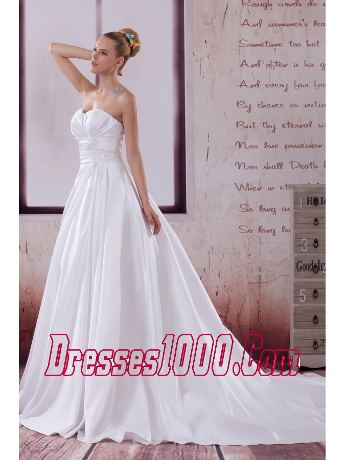 A-Line Court Train Appliques Wedding Dress with Strapless