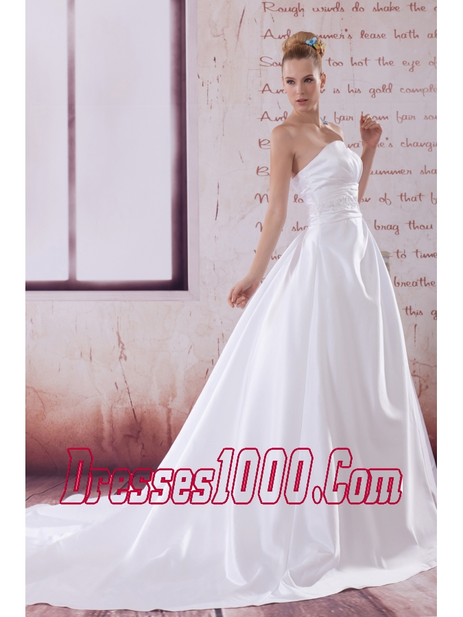 A-Line Court Train Appliques Wedding Dress with Strapless