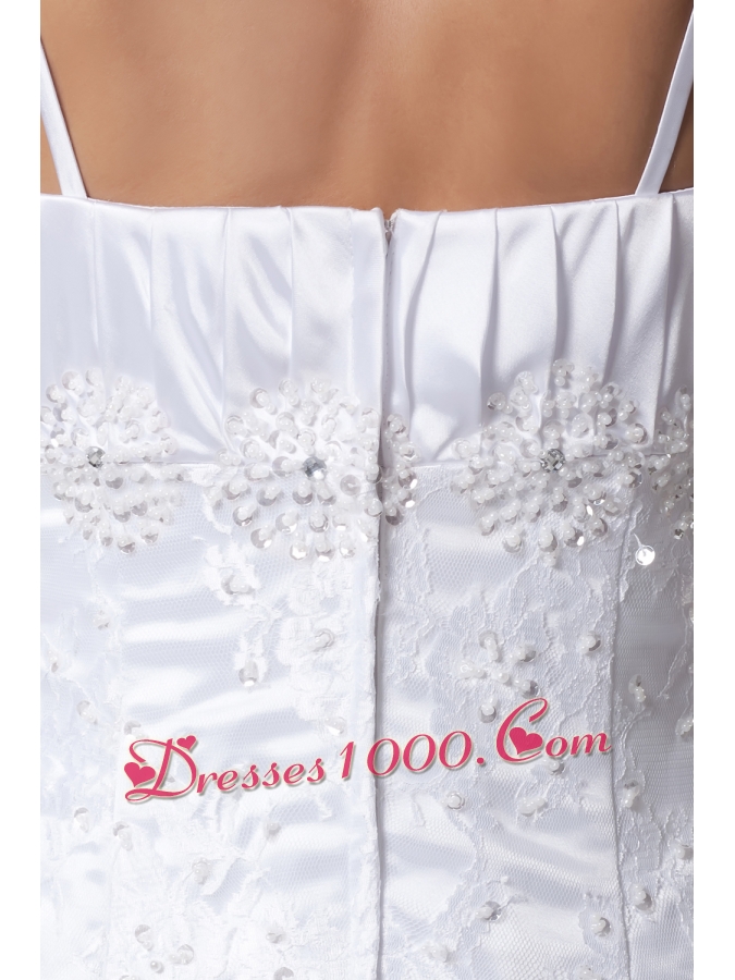 A-line Spaghetti Straps Lace Court Train Wedding Dress