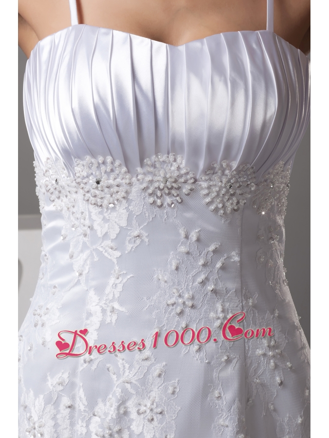 A-line Spaghetti Straps Lace Court Train Wedding Dress