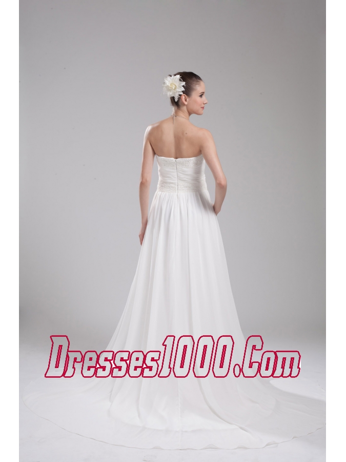 A-line Strapless Ruching Chiffon Wedding Dress