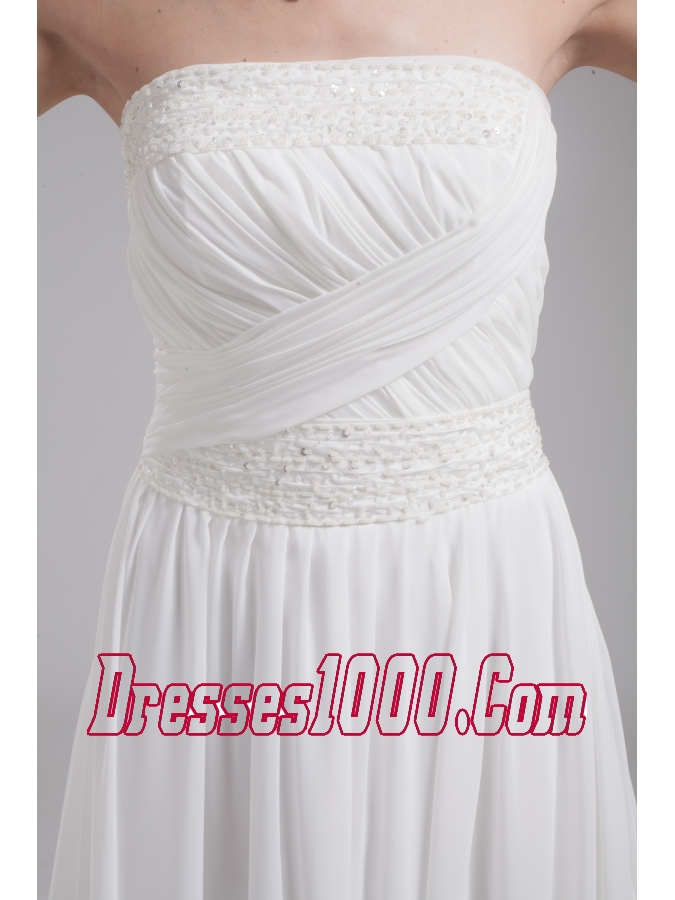 A-line Strapless Ruching Chiffon Wedding Dress