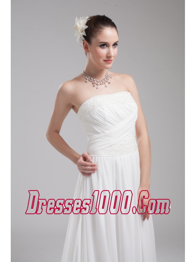 A-line Strapless Ruching Chiffon Wedding Dress