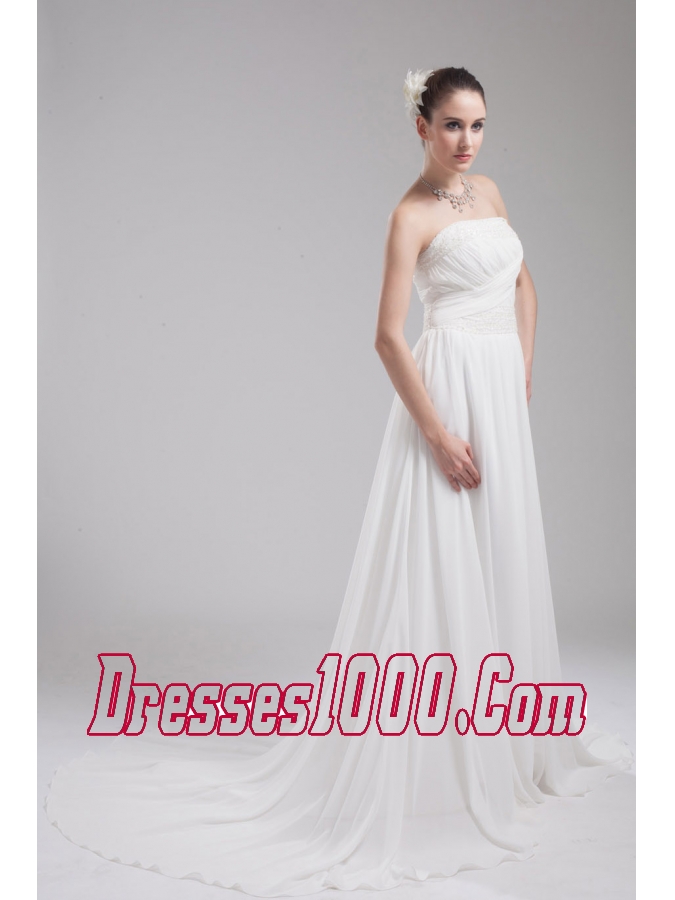 A-line Strapless Ruching Chiffon Wedding Dress