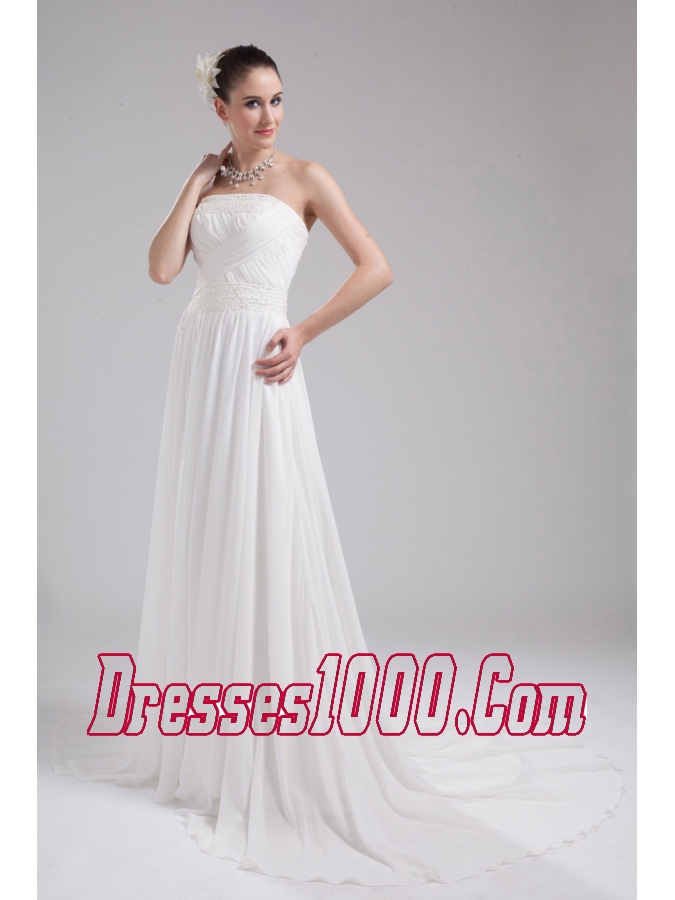 A-line Strapless Ruching Chiffon Wedding Dress