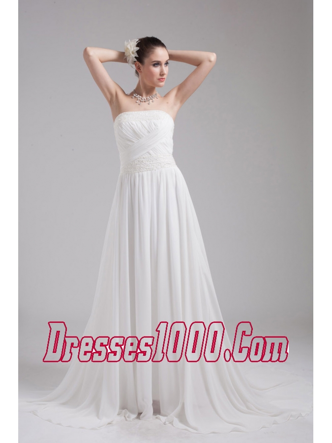 A-line Strapless Ruching Chiffon Wedding Dress