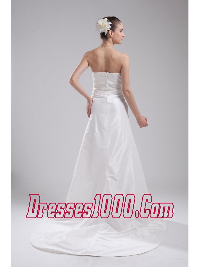 A-line Strapless Ruching Taffeta Wedding Dress