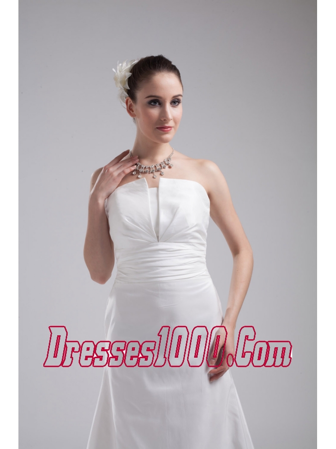 A-line Strapless Ruching Taffeta Wedding Dress