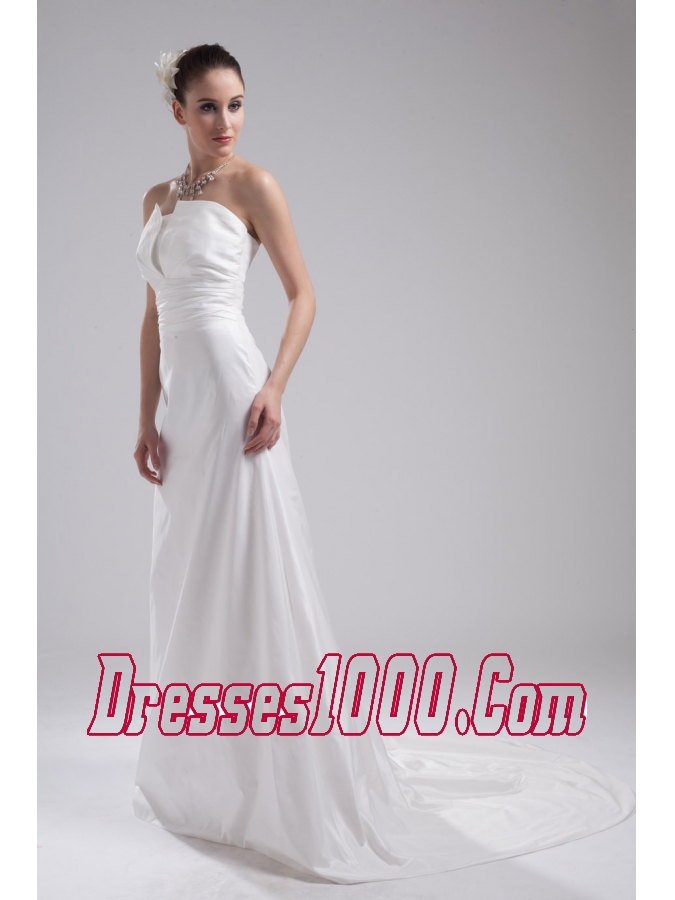 A-line Strapless Ruching Taffeta Wedding Dress