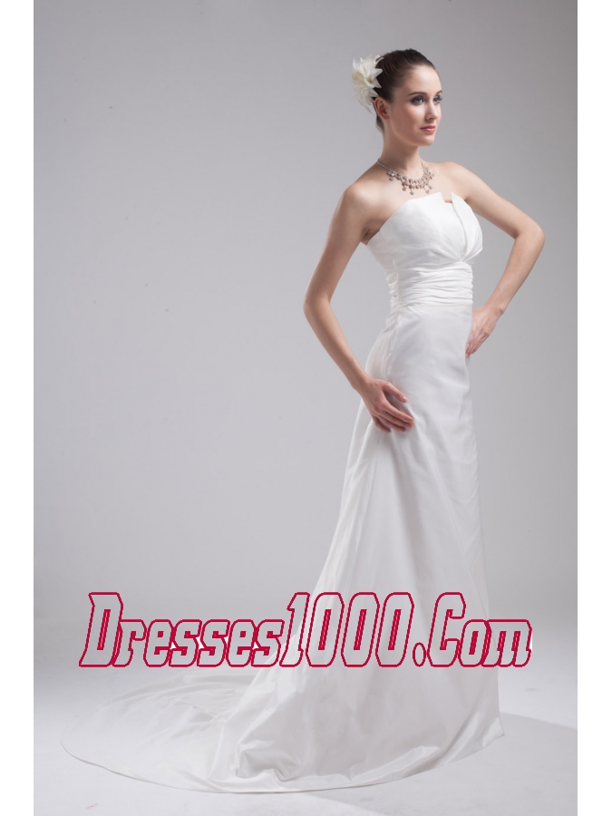 A-line Strapless Ruching Taffeta Wedding Dress
