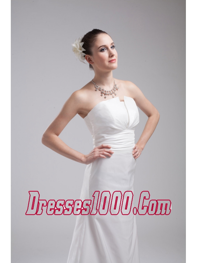 A-line Strapless Ruching Taffeta Wedding Dress