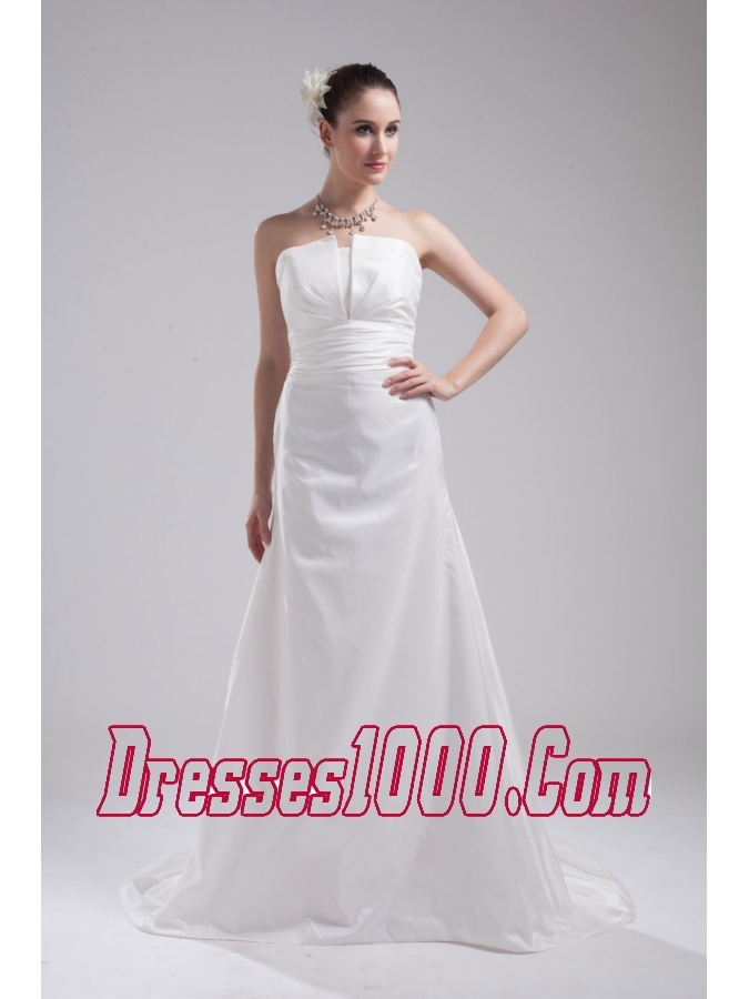 A-line Strapless Ruching Taffeta Wedding Dress